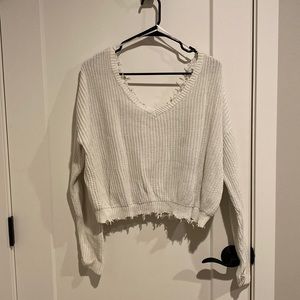 Jessica Simpson Frayed V-Neck Pullover Sweater